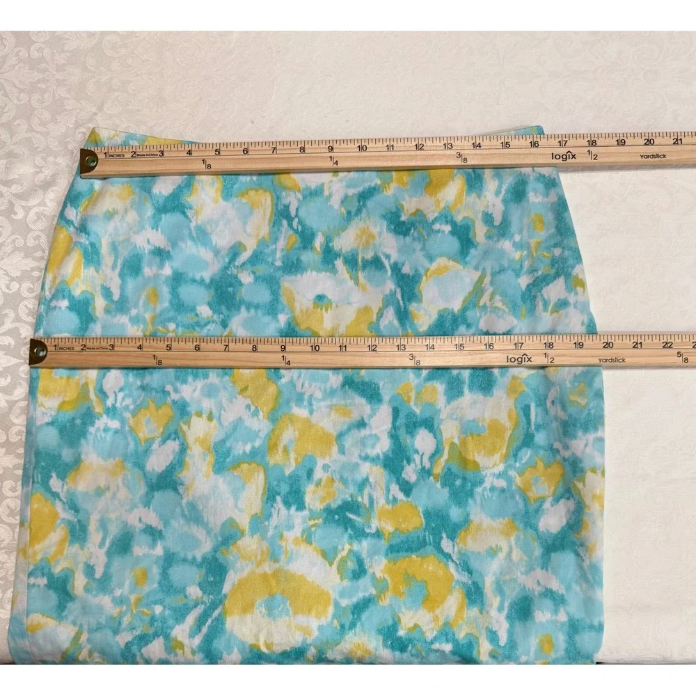 Talbots Pencil‎ Skirt Womens 10 Teal Yellow Watercolor Floral Cotton Stretch